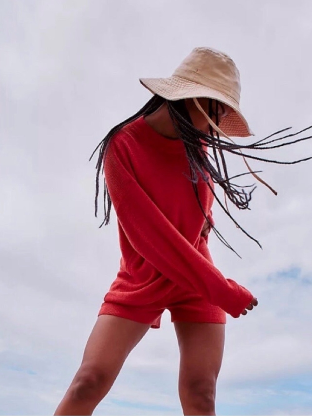 Free People FP Beach Malibu Surf Sweater Set Red Large Knit Top Shorts
